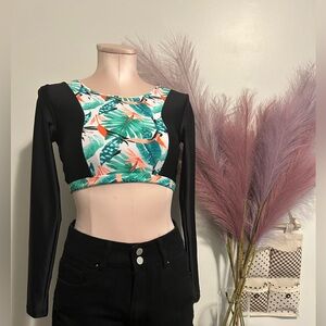 Revamped Black and Blue Fitted Bodysuit Coverup